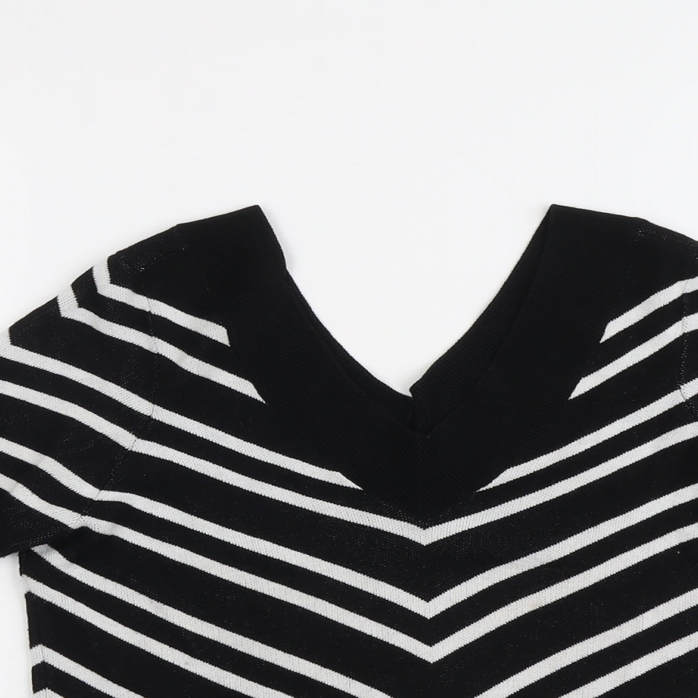 Marks and Spencer Womens Black V-Neck Striped Viscose Pullover Jumper Size 10