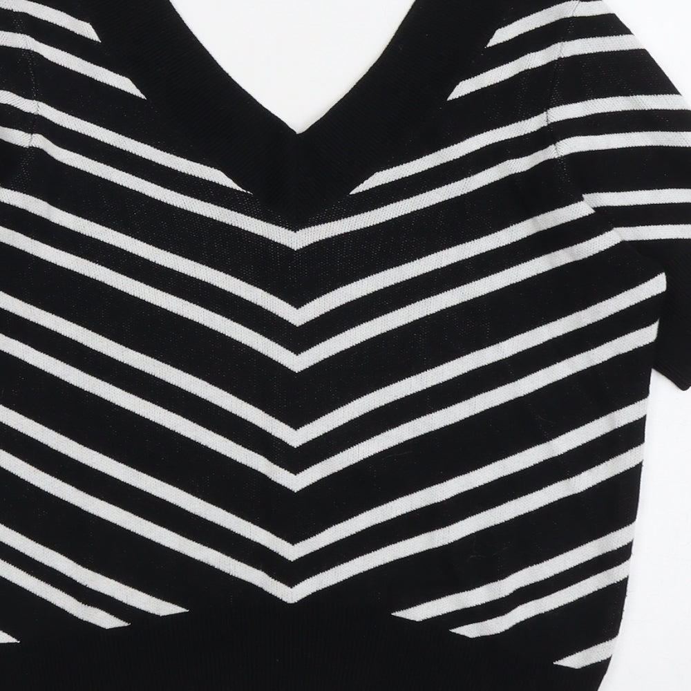 Marks and Spencer Womens Black V-Neck Striped Viscose Pullover Jumper Size 10