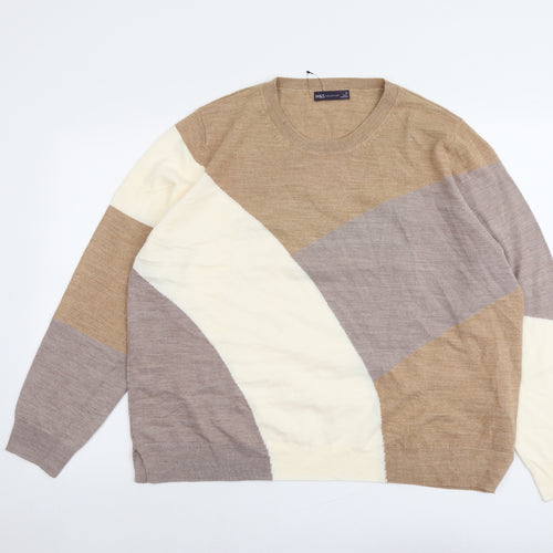 Marks and Spencer Womens Beige Round Neck Geometric Acrylic Pullover Jumper Size 24