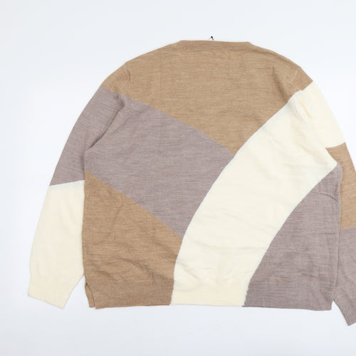 Marks and Spencer Womens Beige Round Neck Geometric Acrylic Pullover Jumper Size 24