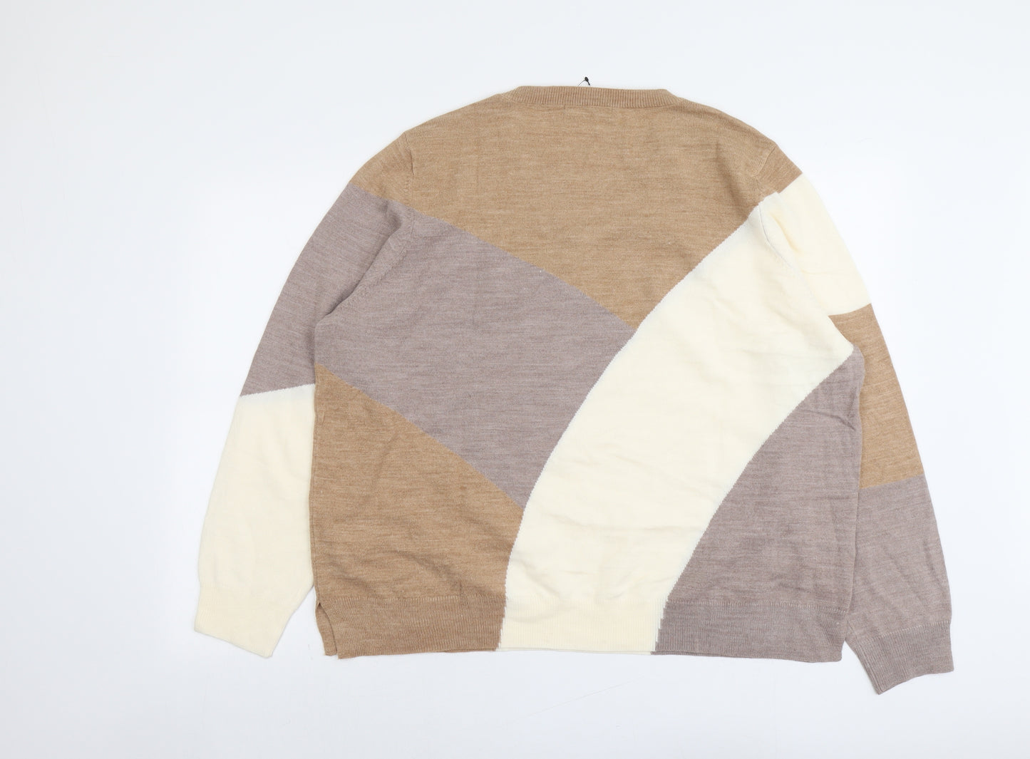 Marks and Spencer Womens Beige Round Neck Geometric Acrylic Pullover Jumper Size 24