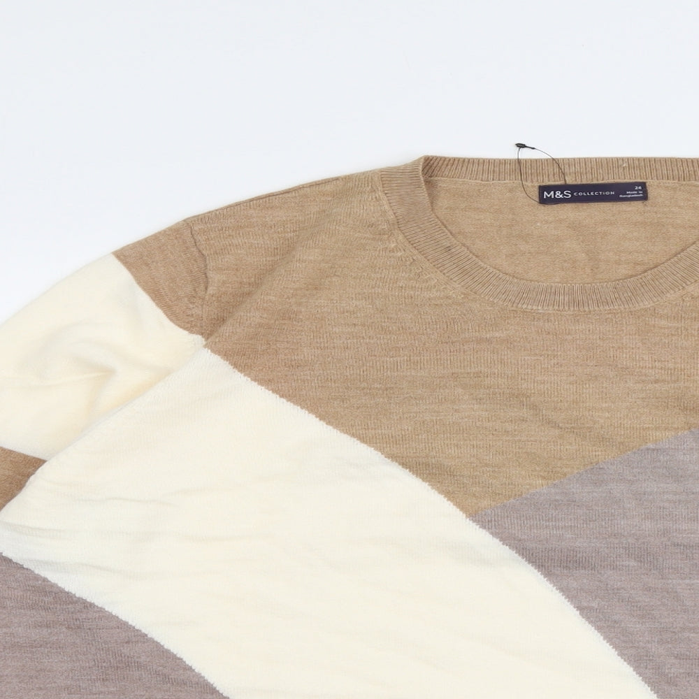 Marks and Spencer Womens Beige Round Neck Geometric Acrylic Pullover Jumper Size 24