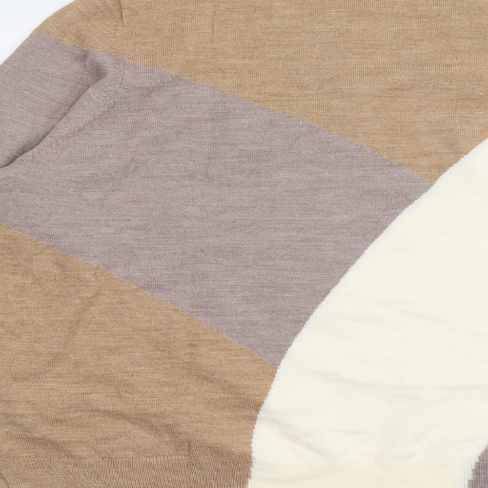 Marks and Spencer Womens Beige Round Neck Geometric Acrylic Pullover Jumper Size 24