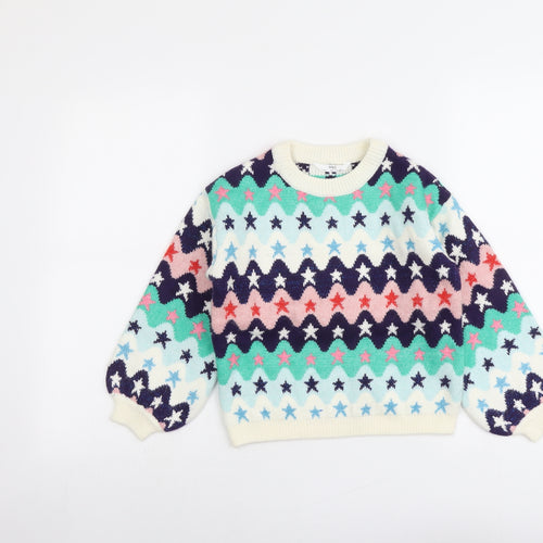 Marks and Spencer Girls Multicoloured Round Neck Geometric Polyester Pullover Jumper Size 9-10 Years Pullover