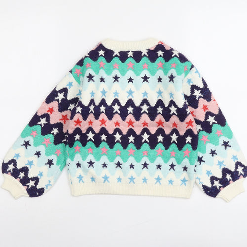Marks and Spencer Girls Multicoloured Round Neck Geometric Polyester Pullover Jumper Size 9-10 Years Pullover