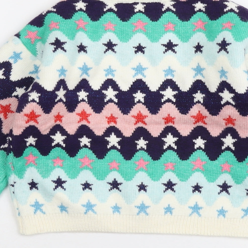 Marks and Spencer Girls Multicoloured Round Neck Geometric Polyester Pullover Jumper Size 9-10 Years Pullover