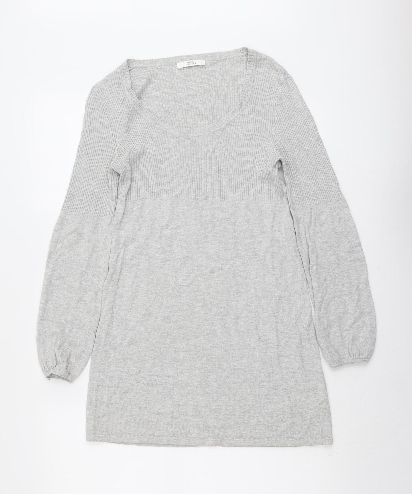 Marks and Spencer Womens Grey Viscose Jumper Dress Size 10 Round Neck Pullover