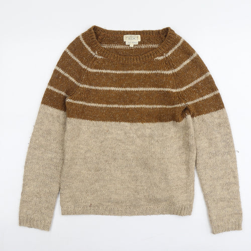 NEXT Womens Beige Boat Neck Striped Acrylic Pullover Jumper Size 6