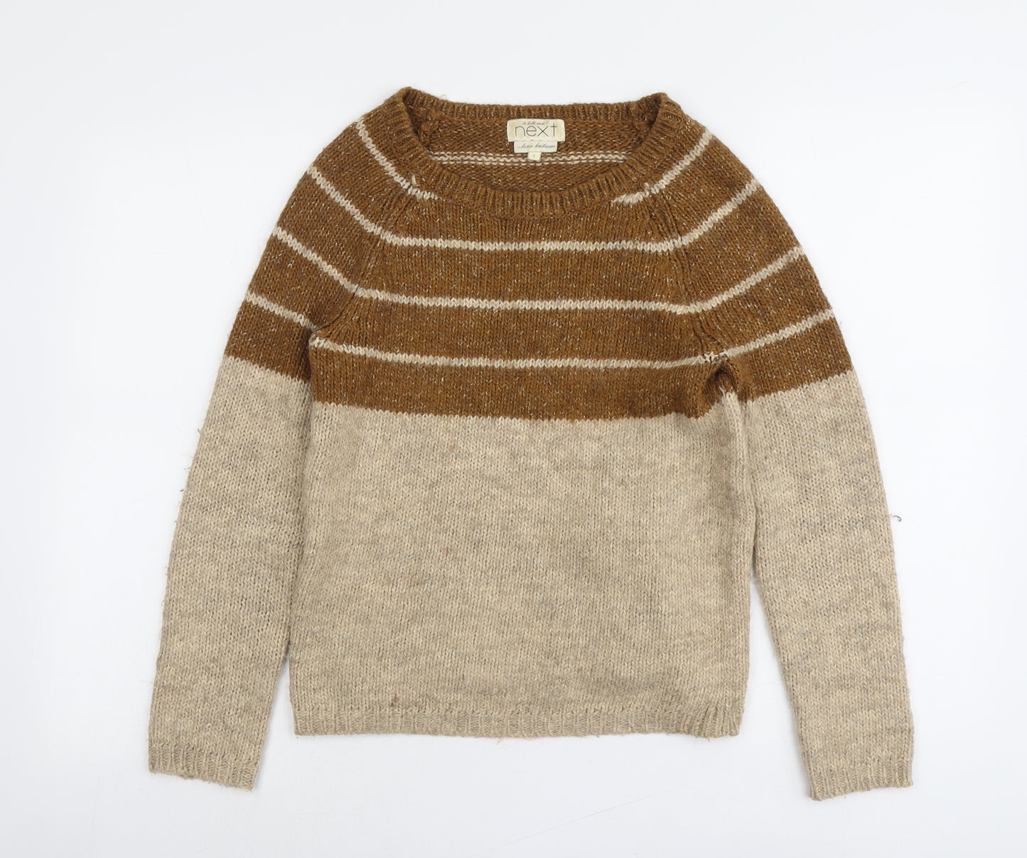 NEXT Womens Beige Boat Neck Striped Acrylic Pullover Jumper Size 6