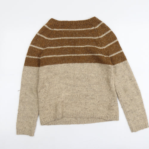 NEXT Womens Beige Boat Neck Striped Acrylic Pullover Jumper Size 6