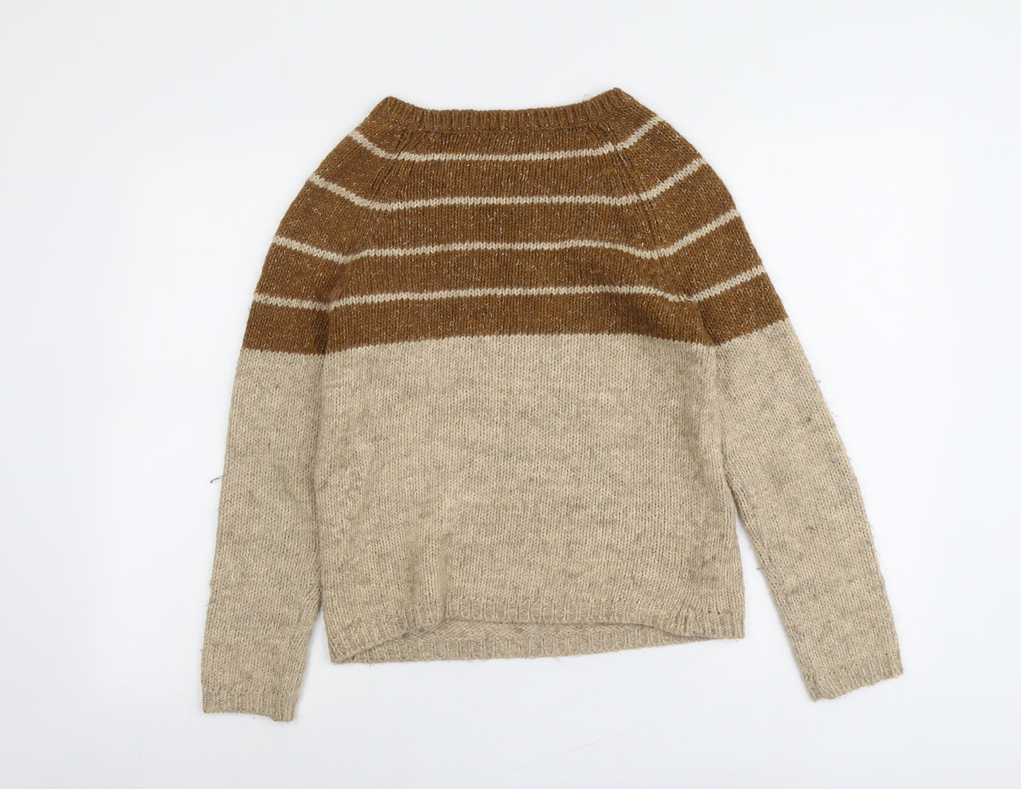 NEXT Womens Beige Boat Neck Striped Acrylic Pullover Jumper Size 6