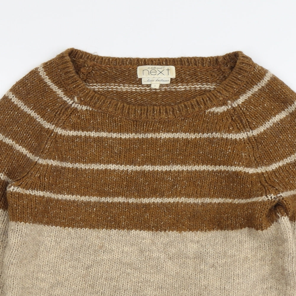 NEXT Womens Beige Boat Neck Striped Acrylic Pullover Jumper Size 6