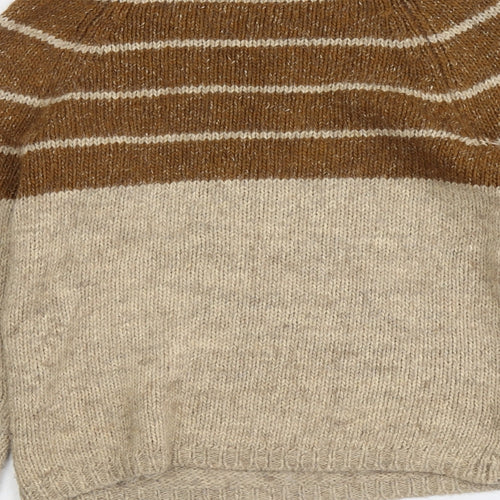 NEXT Womens Beige Boat Neck Striped Acrylic Pullover Jumper Size 6