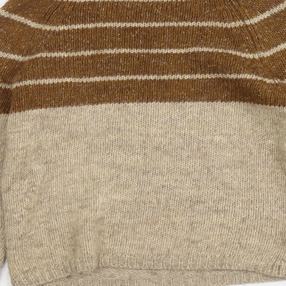 NEXT Womens Beige Boat Neck Striped Acrylic Pullover Jumper Size 6