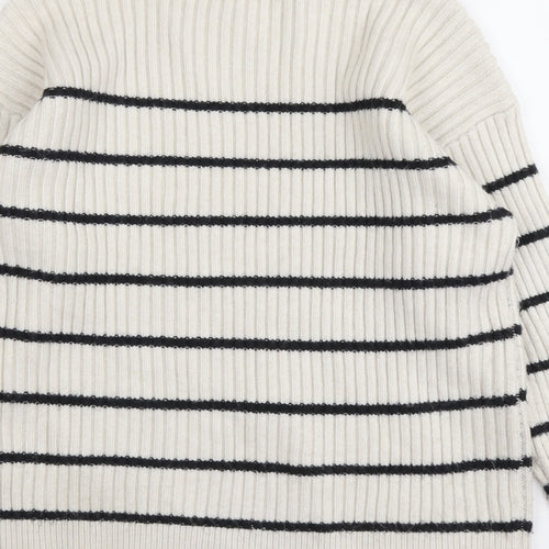 Marks and Spencer Womens Beige Round Neck Striped Polyester Pullover Jumper Size M