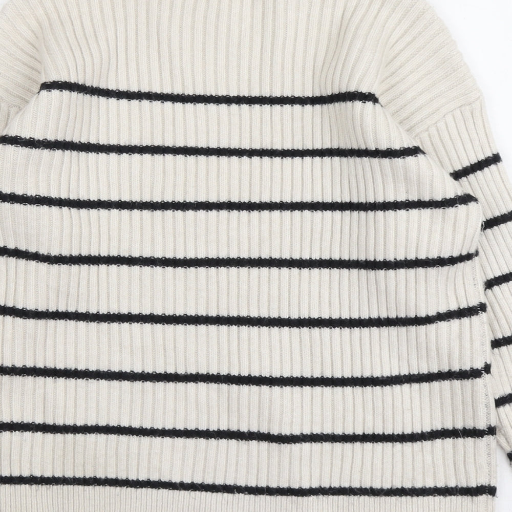Marks and Spencer Womens Beige Round Neck Striped Polyester Pullover Jumper Size M
