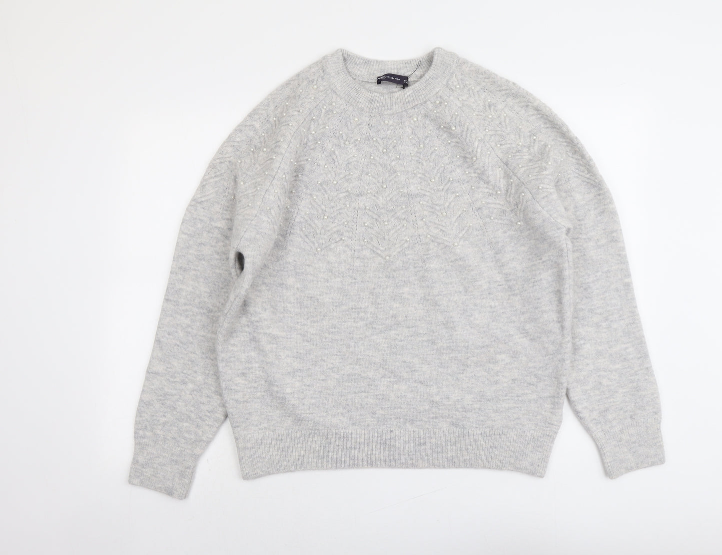 Marks and Spencer Womens Grey Round Neck Acrylic Pullover Jumper Size L