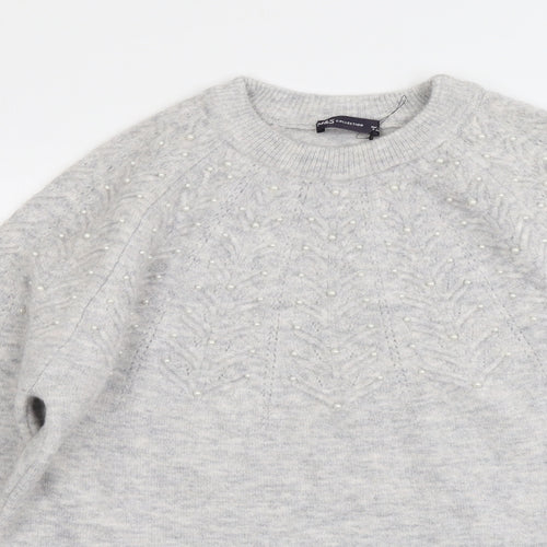 Marks and Spencer Womens Grey Round Neck Acrylic Pullover Jumper Size L