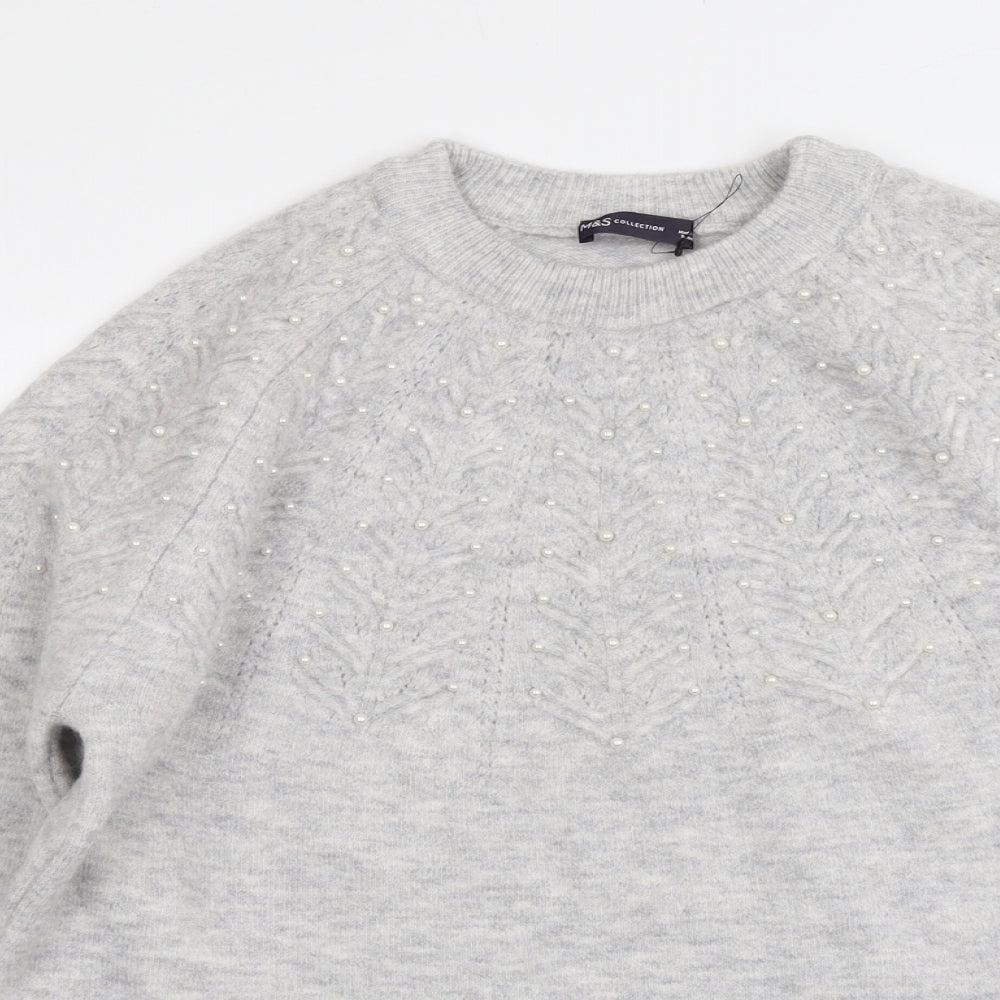 Marks and Spencer Womens Grey Round Neck Acrylic Pullover Jumper Size L