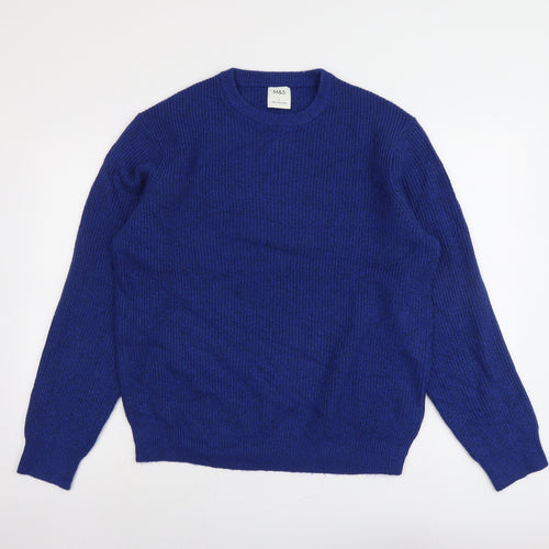 Marks and Spencer Mens Blue Round Neck Polyamide Pullover Jumper Size L Long Sleeve