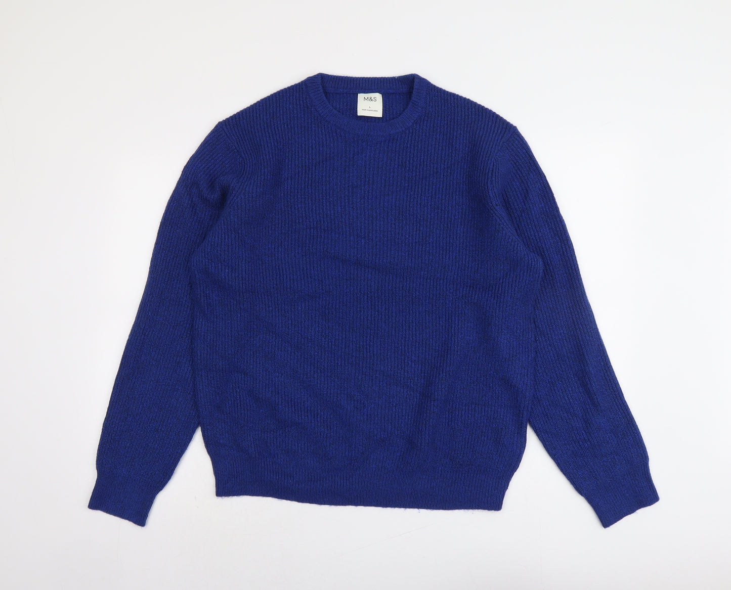 Marks and Spencer Mens Blue Round Neck Polyamide Pullover Jumper Size L Long Sleeve