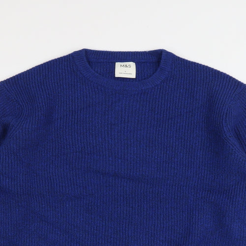Marks and Spencer Mens Blue Round Neck Polyamide Pullover Jumper Size L Long Sleeve