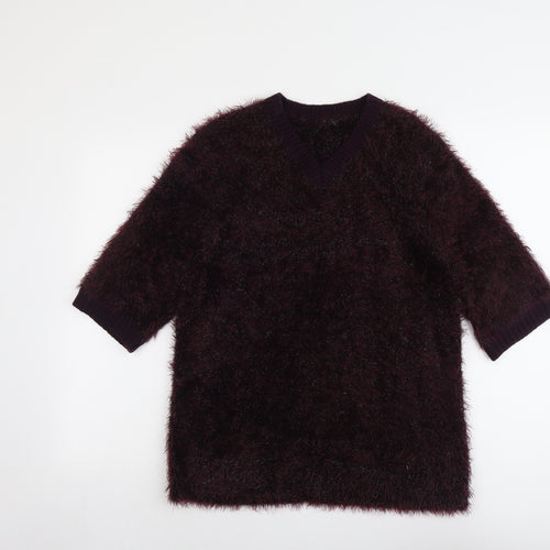 Marks and Spencer Womens Purple V-Neck Polyamide Pullover Jumper Size 14