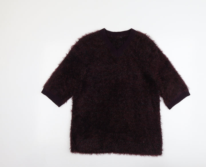 Marks and Spencer Womens Purple V-Neck Polyamide Pullover Jumper Size 14