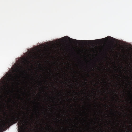 Marks and Spencer Womens Purple V-Neck Polyamide Pullover Jumper Size 14