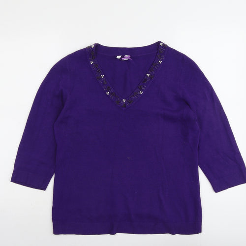 BHS Womens Purple V-Neck Acrylic Pullover Jumper Size 14