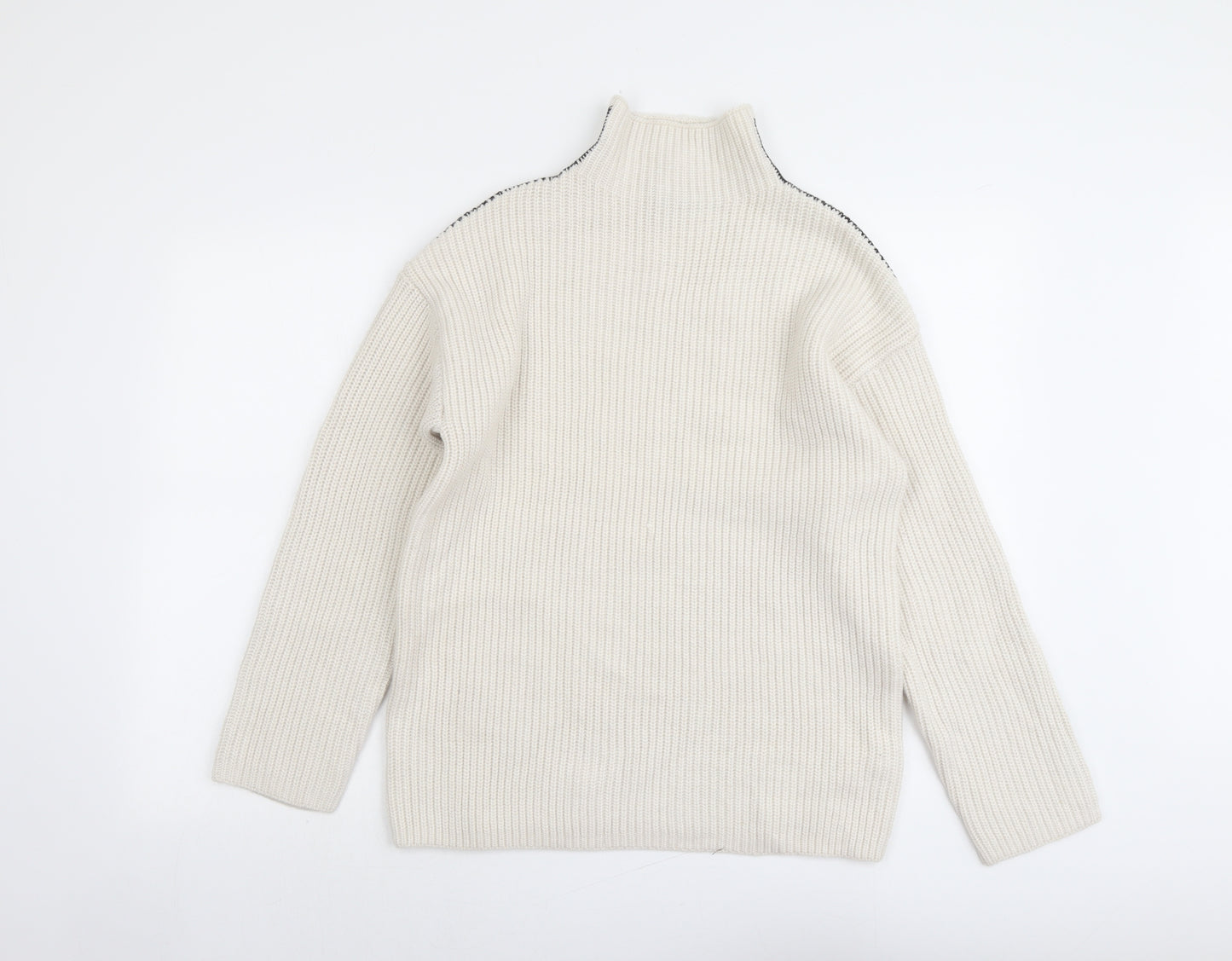 Marks and Spencer Womens Beige High Neck Polyester Pullover Jumper Size S