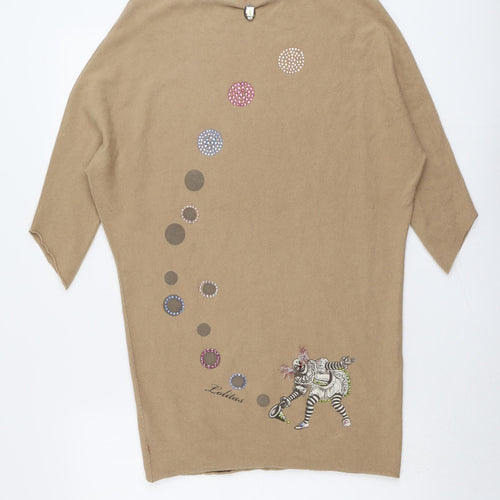 Lolitas&L Womens Beige Boat Neck Viscose Pullover Jumper Size L - Clown