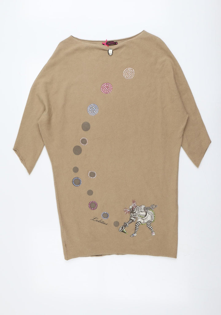 Lolitas&L Womens Beige Boat Neck Viscose Pullover Jumper Size L - Clown