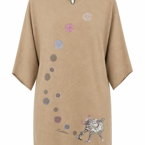 Lolitas&L Womens Beige Boat Neck Viscose Pullover Jumper Size L - Clown