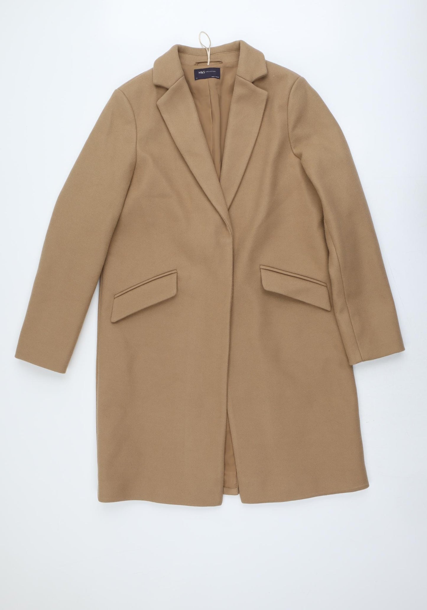 Marks and Spencer Womens Beige Overcoat Coat Size 12 Snap