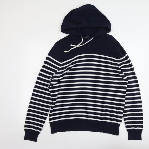 J.CREW Mens Blue Roll Neck Striped Cotton Pullover Jumper Size M Long Sleeve