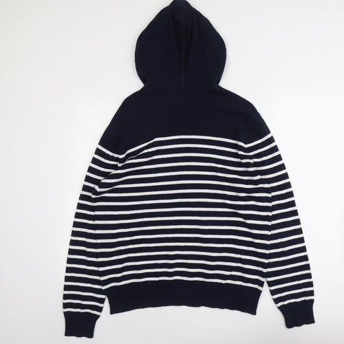 J.CREW Mens Blue Roll Neck Striped Cotton Pullover Jumper Size M Long Sleeve