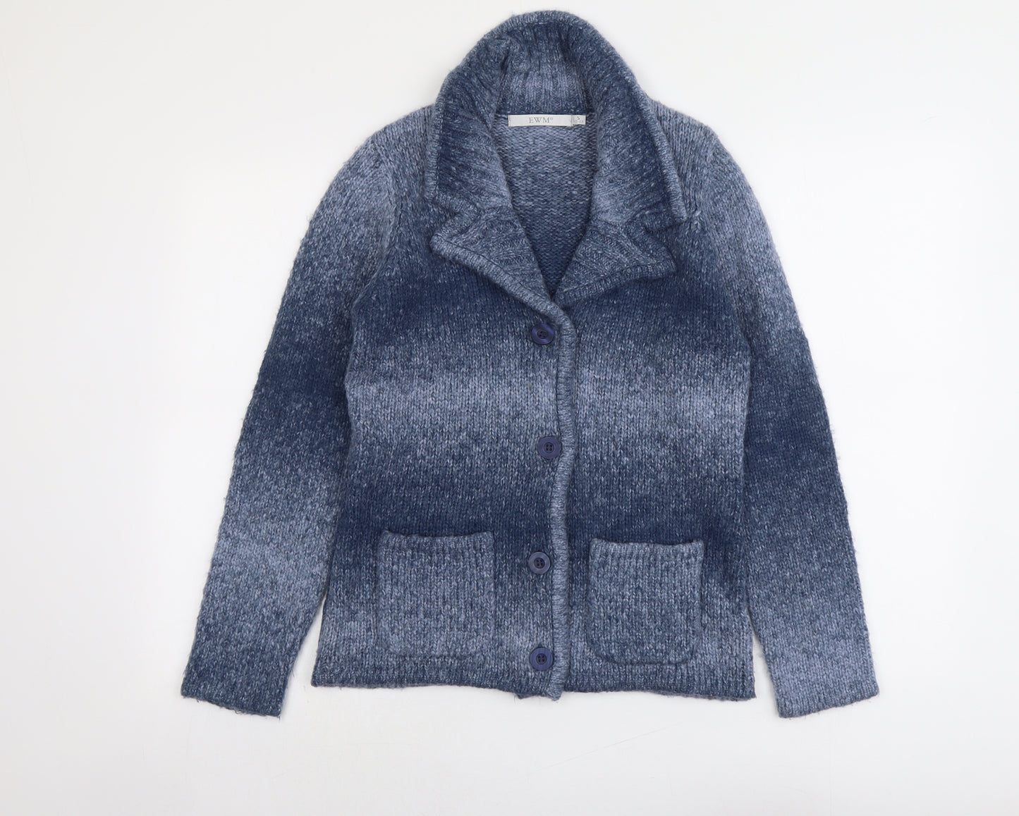 EWM Womens Blue Collared Acrylic Cardigan Jumper Size 10 - Size 10-12