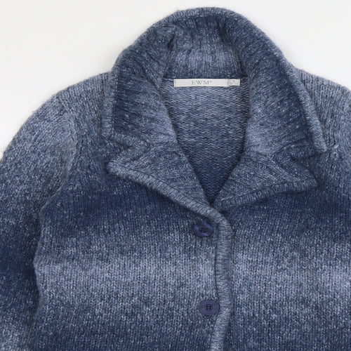 EWM Womens Blue Collared Acrylic Cardigan Jumper Size 10 - Size 10-12