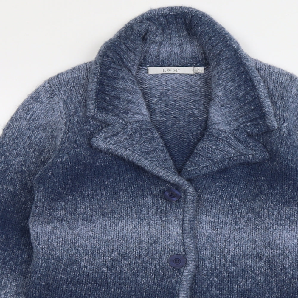 EWM Womens Blue Collared Acrylic Cardigan Jumper Size 10 - Size 10-12