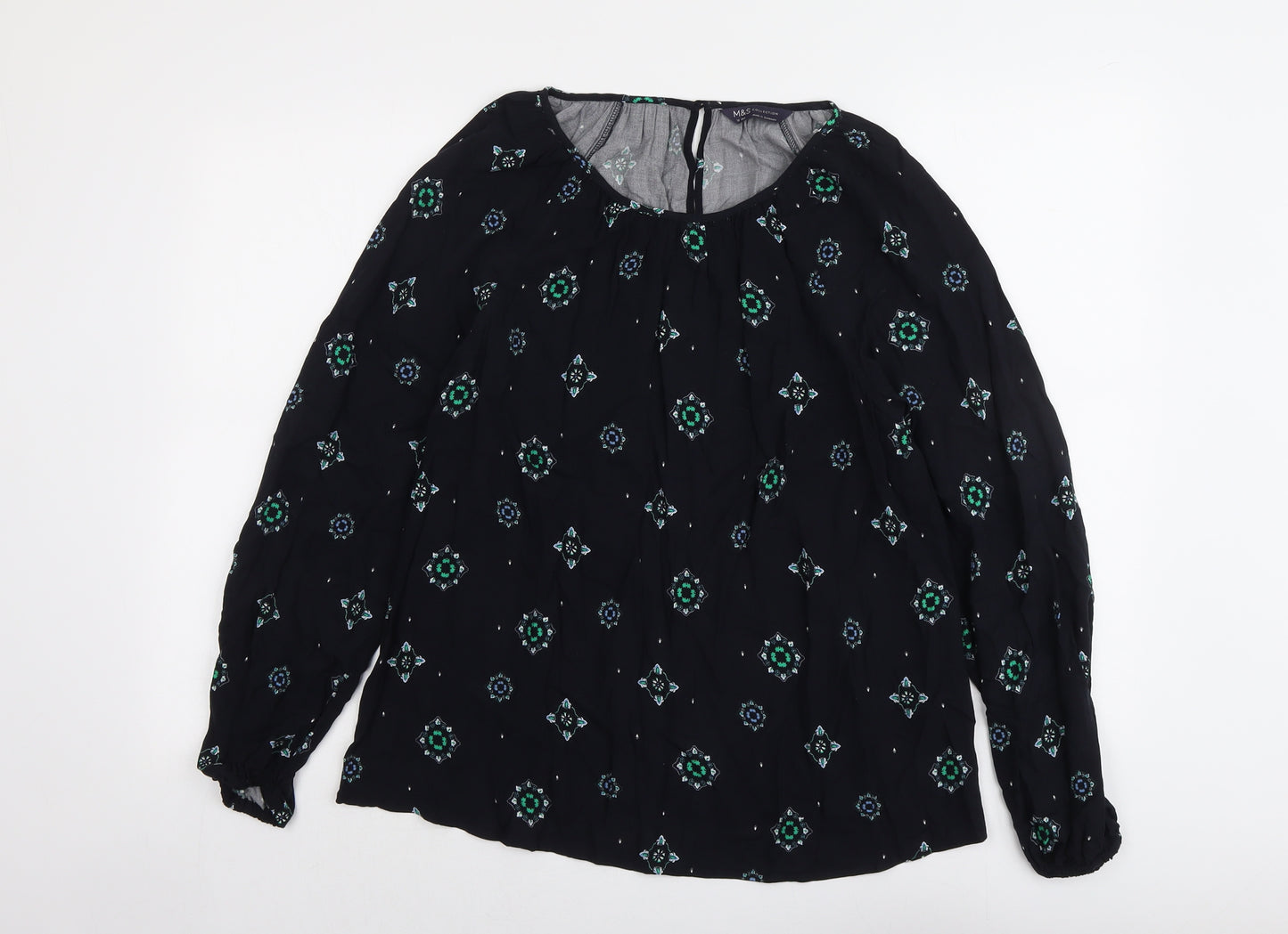 Marks and Spencer Womens Blue Geometric Viscose Basic Blouse Size 12 Boat Neck