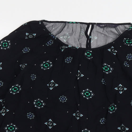 Marks and Spencer Womens Blue Geometric Viscose Basic Blouse Size 12 Boat Neck