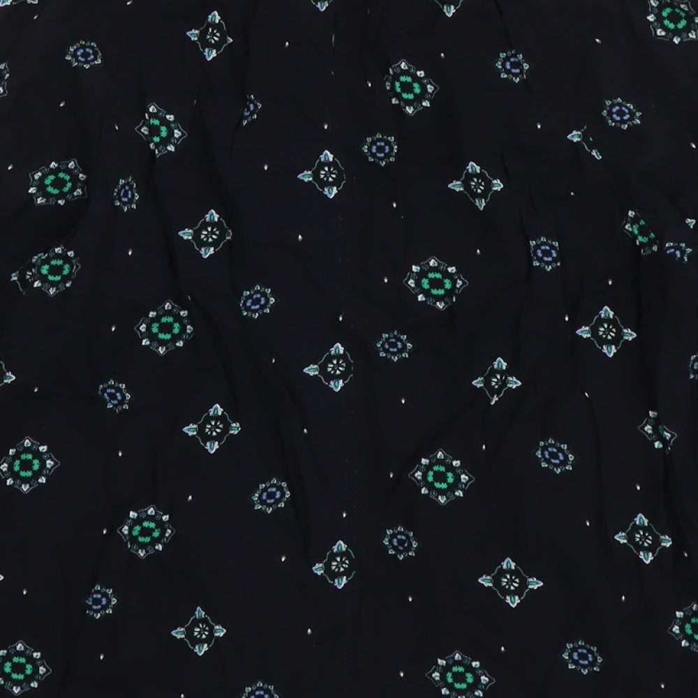Marks and Spencer Womens Blue Geometric Viscose Basic Blouse Size 12 Boat Neck