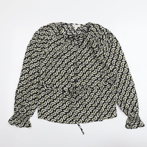 Per Una Womens Black Geometric Viscose Basic Blouse Size 8 Round Neck