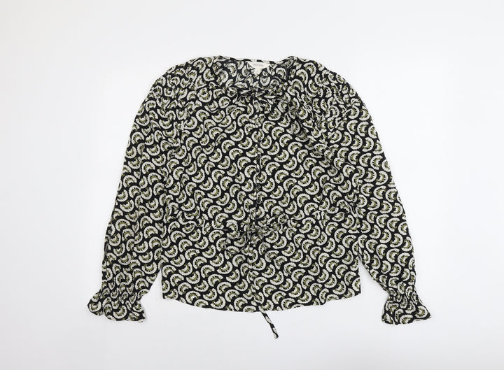 Per Una Womens Black Geometric Viscose Basic Blouse Size 8 Round Neck