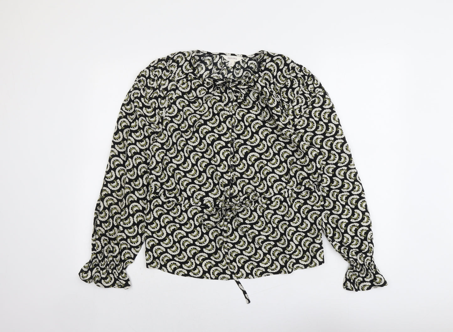 Per Una Womens Black Geometric Viscose Basic Blouse Size 8 Round Neck