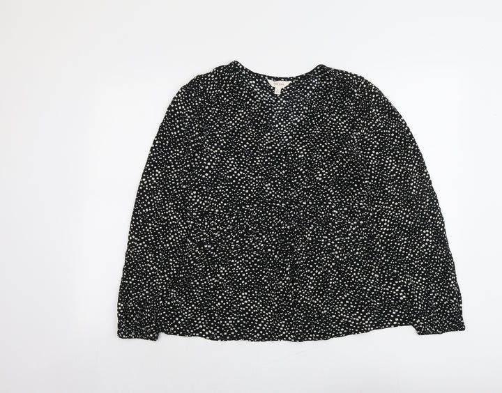 Per Una Womens Black Geometric Viscose Basic Blouse Size 12 V-Neck