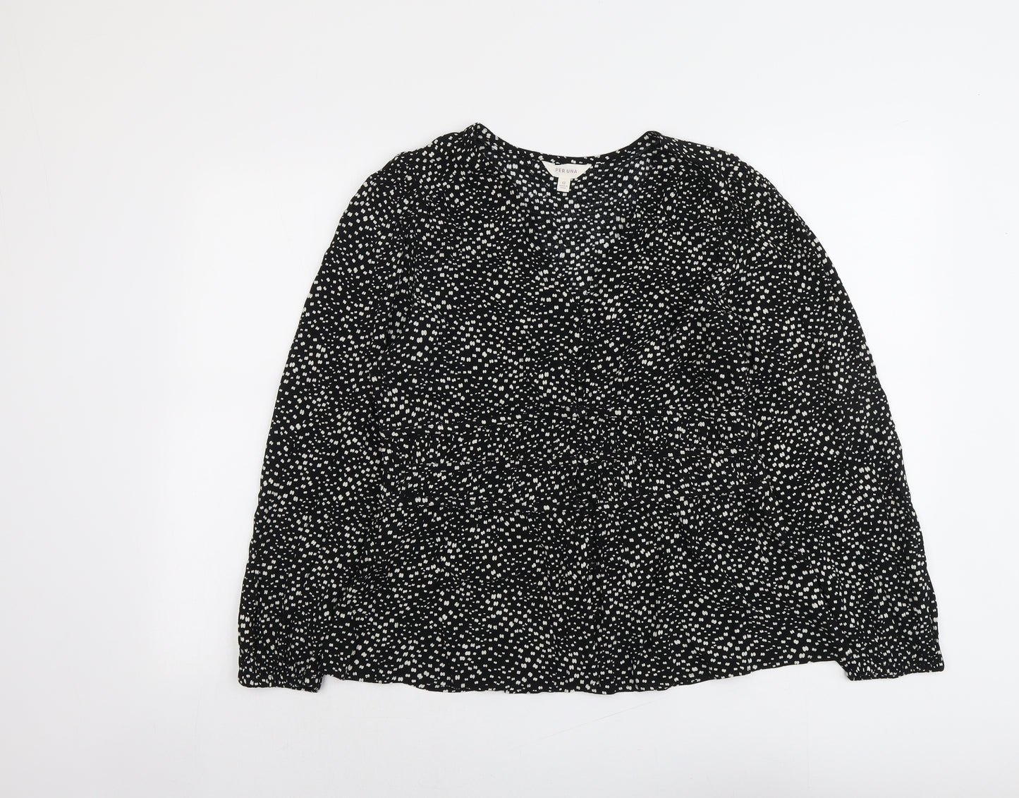 Per Una Womens Black Geometric Viscose Basic Blouse Size 12 V-Neck