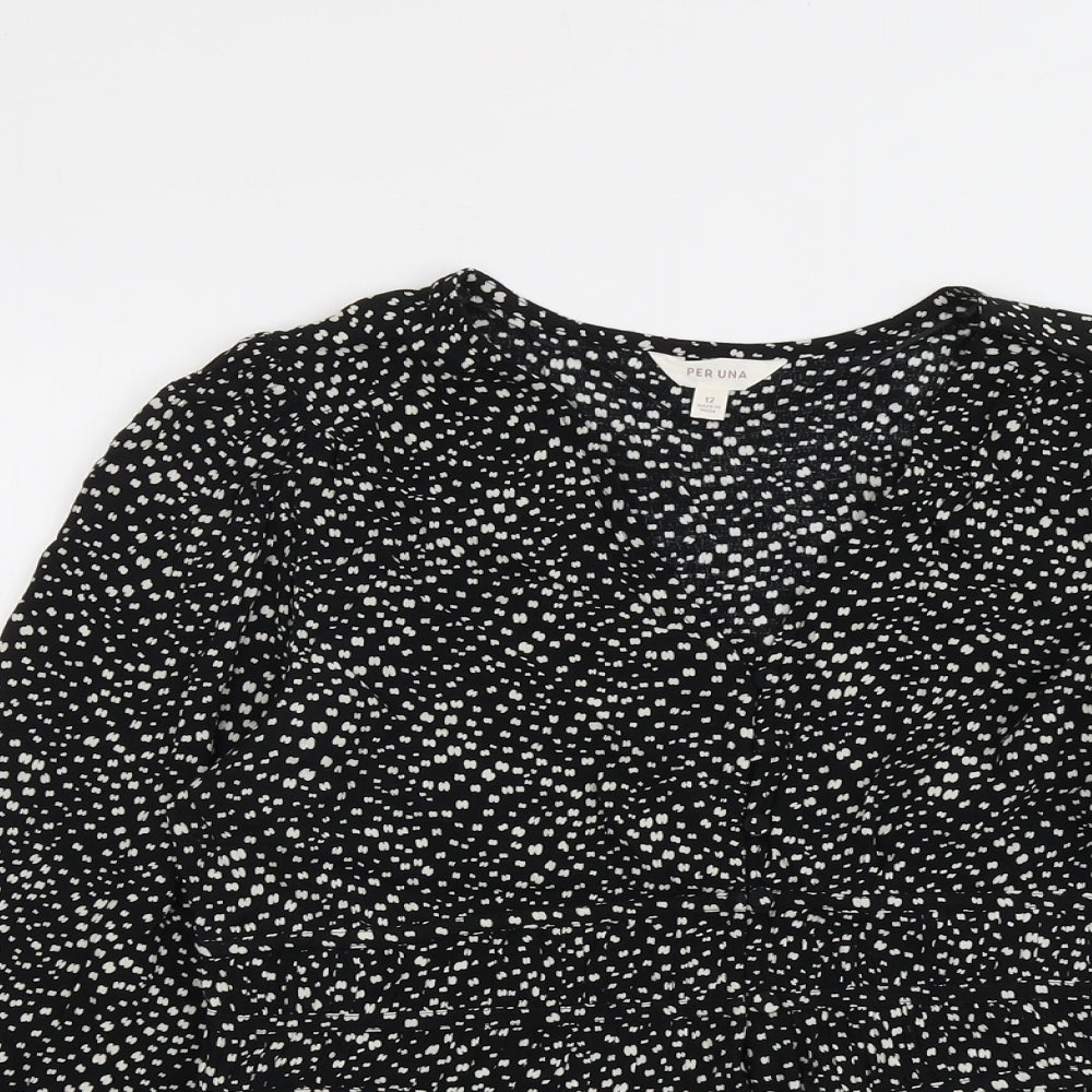Per Una Womens Black Geometric Viscose Basic Blouse Size 12 V-Neck