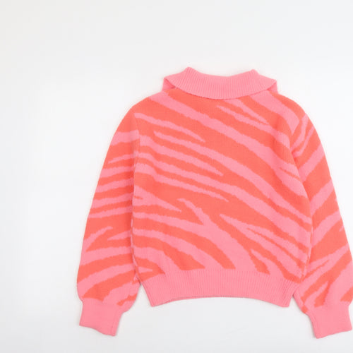 Marks and Spencer Girls Pink Collared Geometric Polyamide Pullover Jumper Size 12-13 Years Zip